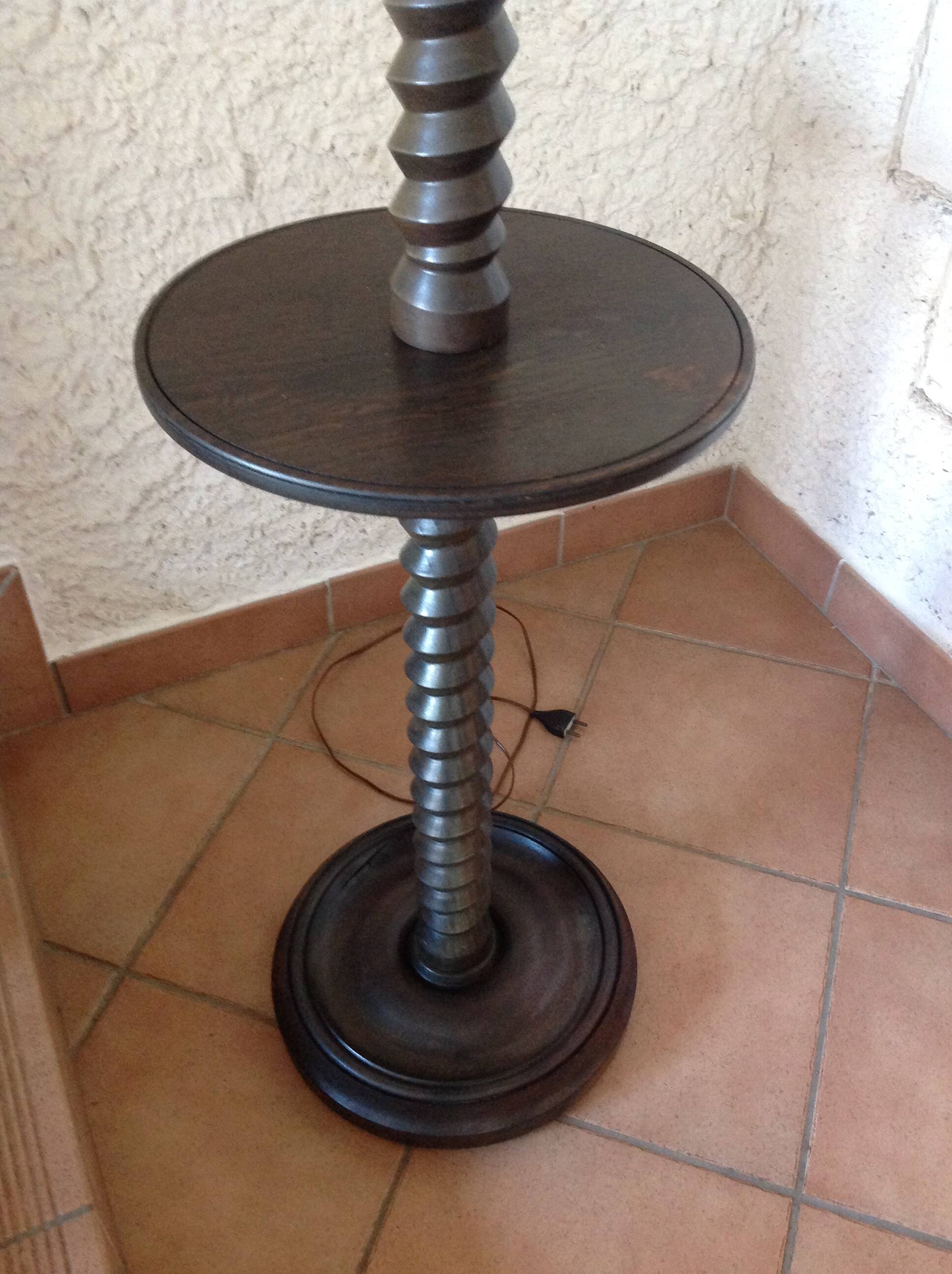 Wooden floor lamp turned in the spirit of Charles Dudouyt / art deco style