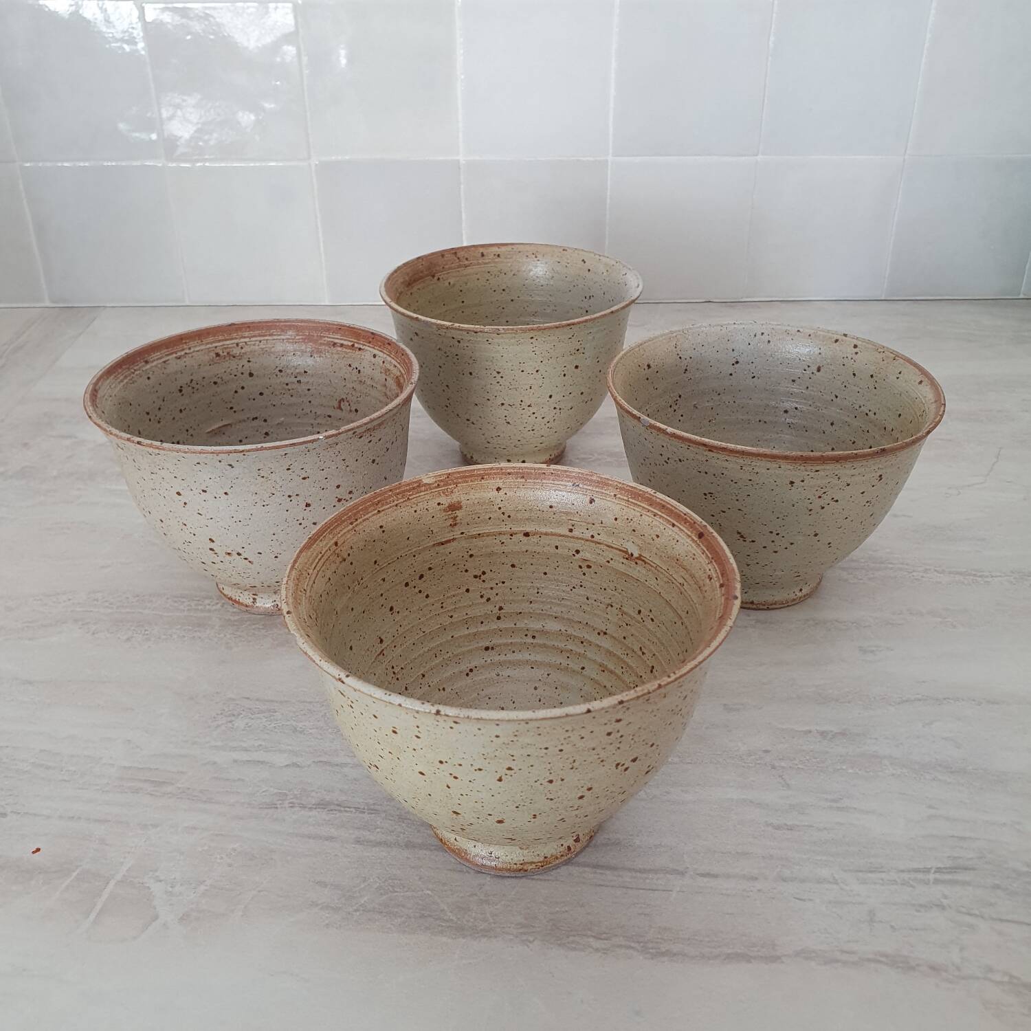 Set of 4 Large Pyrite Stone Bowls