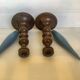 Pair of old candlesticks wood candles dummy blue wood