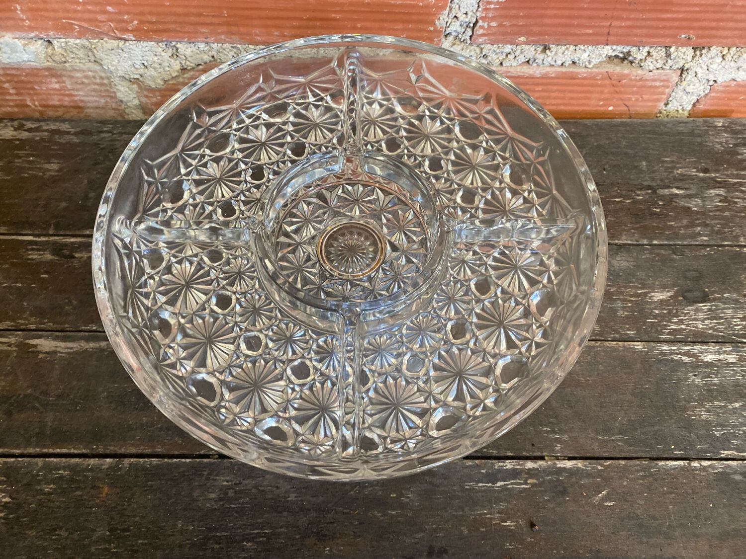 Vintage Decorated Moulded Crystal Aperitif Plate on Stand #D66