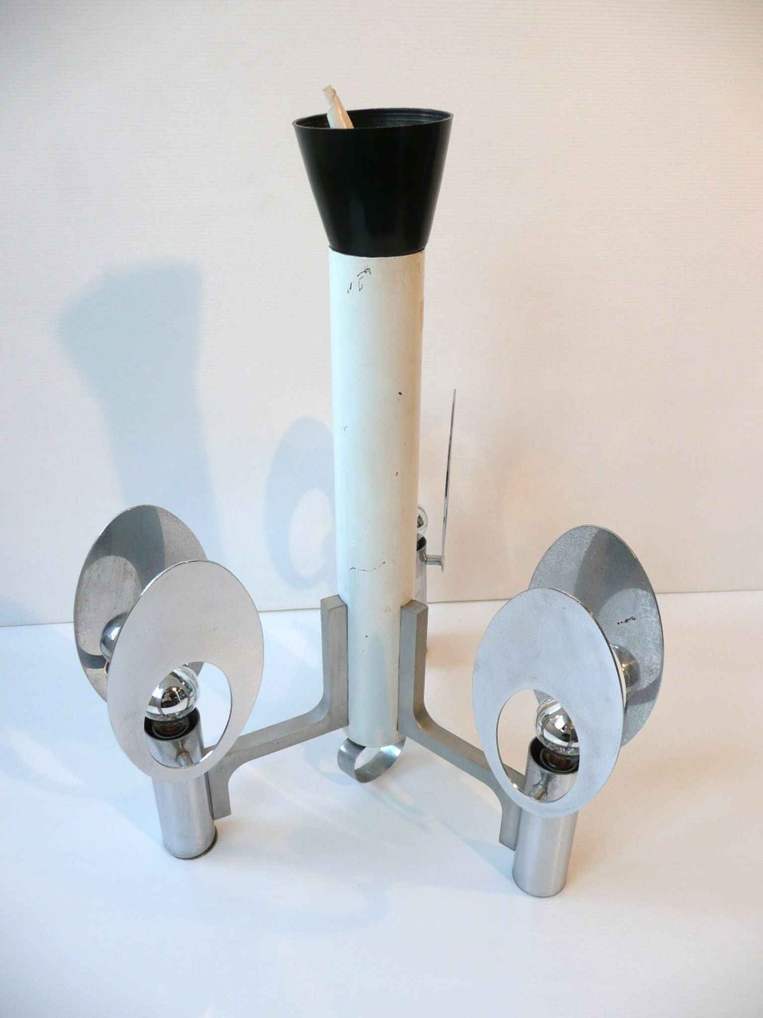 Lamp ceiling light chandelier chrome and steel lacquered white vintage space age 70's seventies 1970