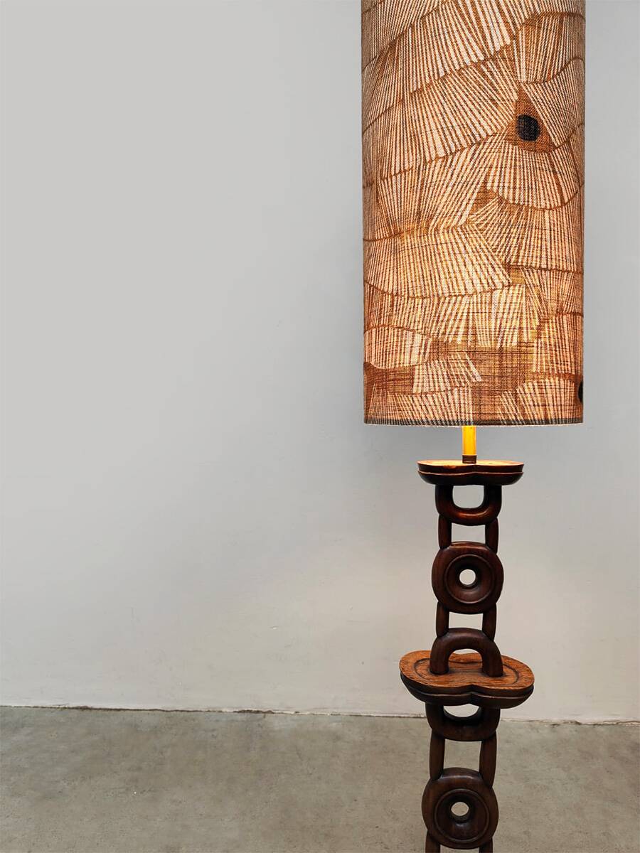 Danish vintage wooden floor lamp 1970 'Totem'