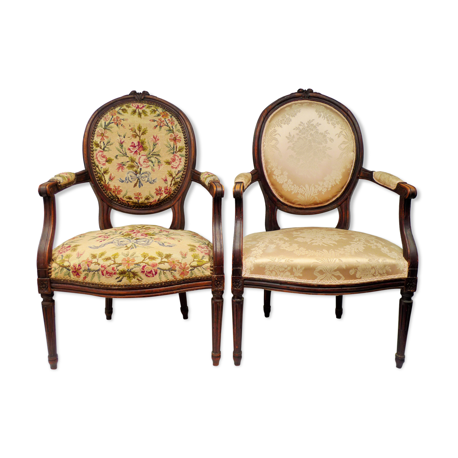 Pair of Louis XVI-style convertible armchairs