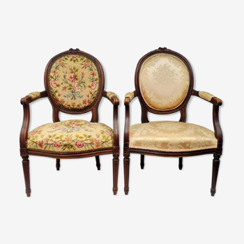 Pair of Louis XVI-style convertible armchairs