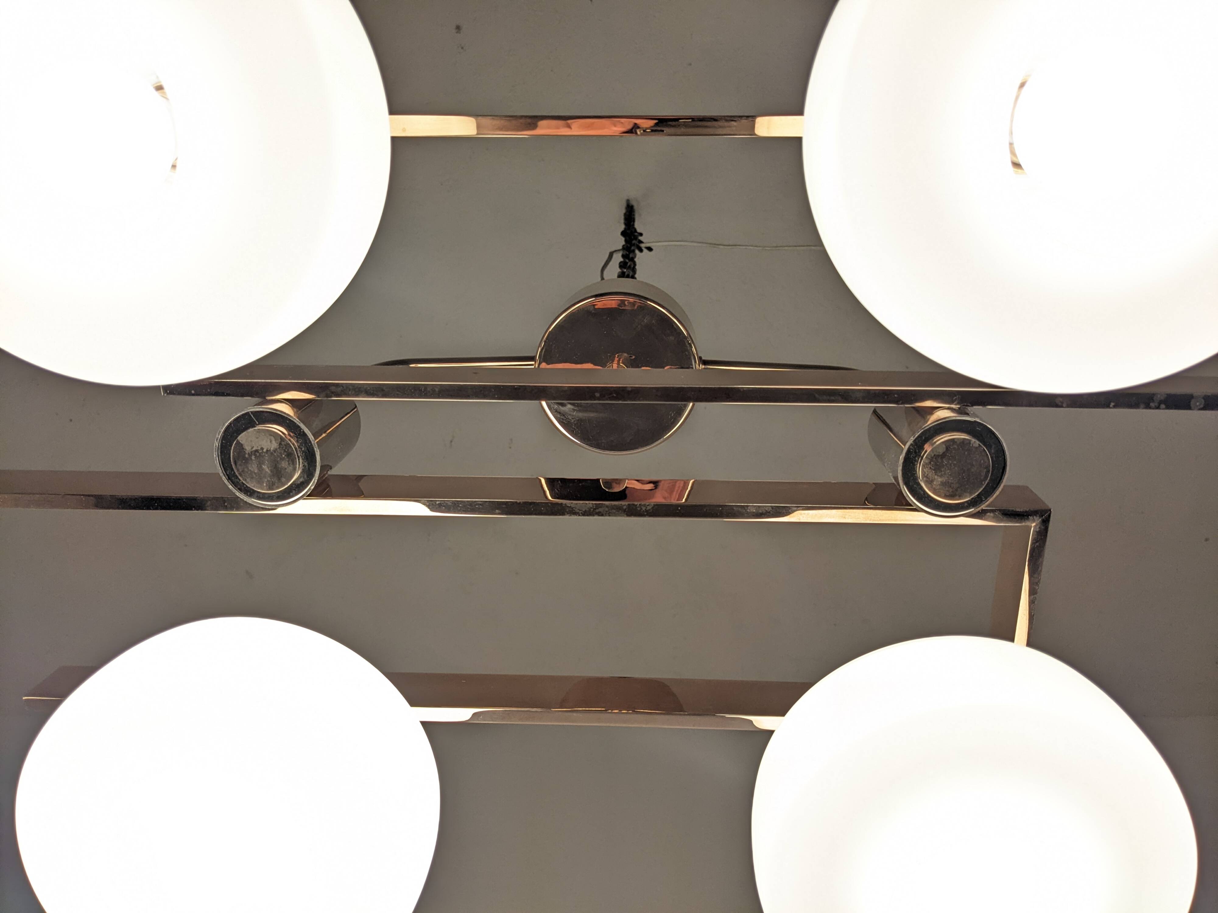 Arlus chandelier with 6 lights in opaline and brass from the 60s/70s