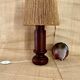 Lampe bois, câble tissu, abat-jour coco années 70