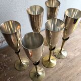6 flûtes à champagne en laiton doré