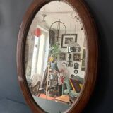 Large antique oval mahogany mirror, mercury glass, 19th century