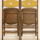 Pair of vintage folding chairs year 50 sculpted backrest.