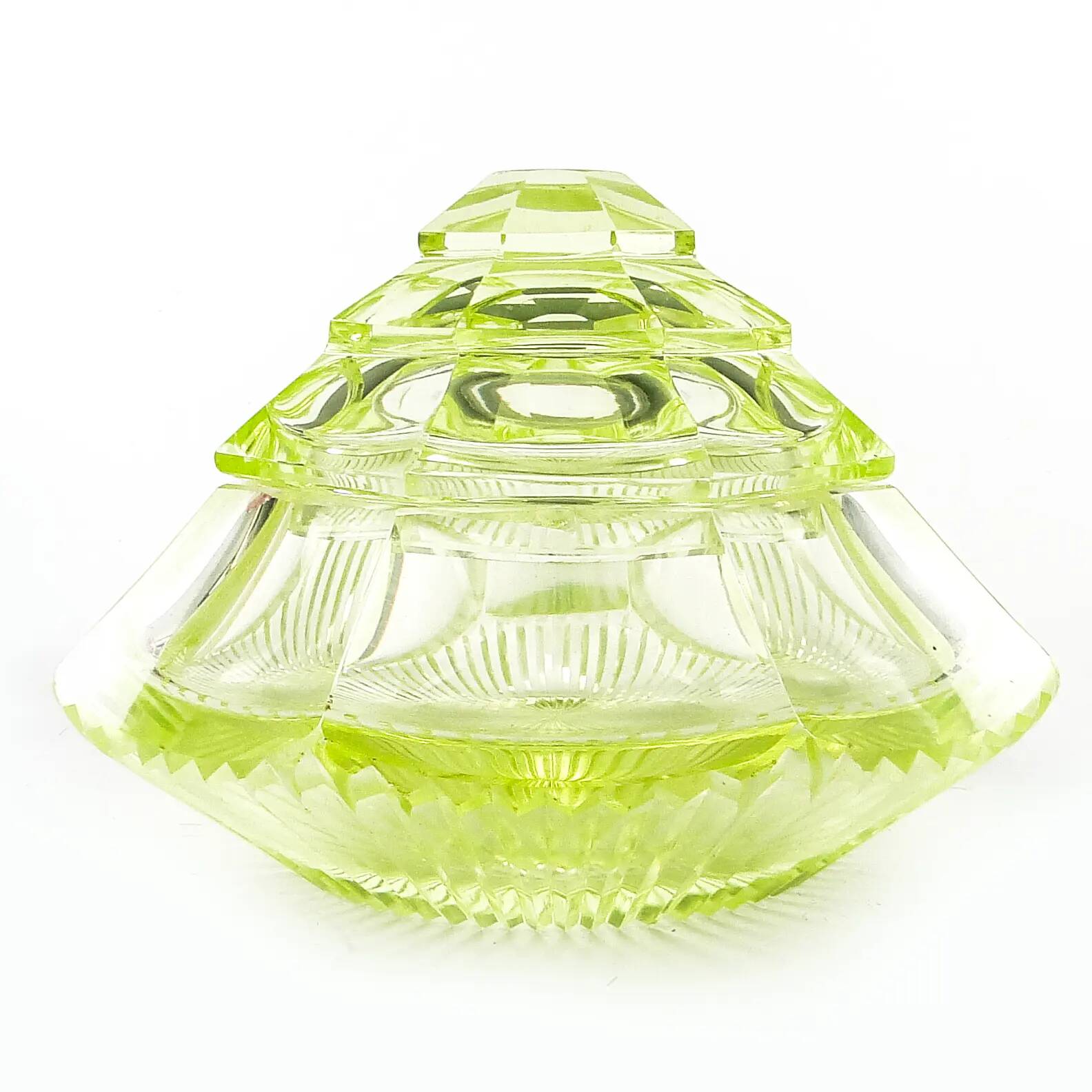 Art Deco bonbonniere, uranium crystal, Poland, 1930s
