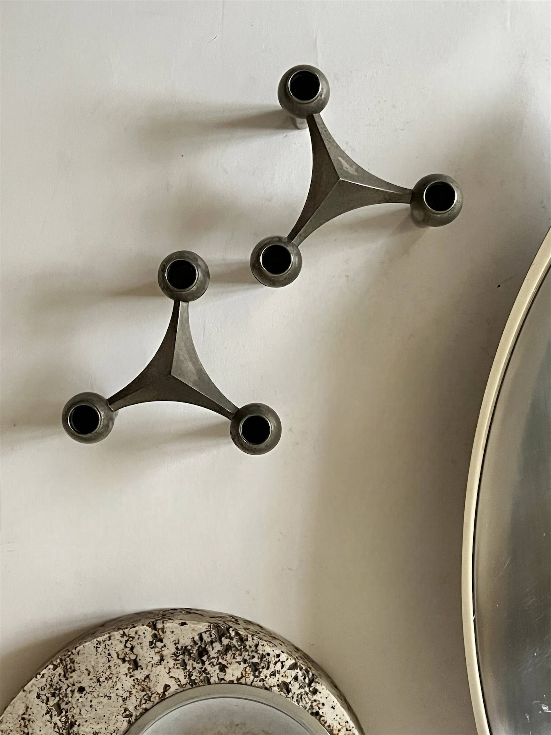 Stoff Nagel designer candlestick in genuine chrome-plated metal, Denmark 1970