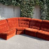 Modular sofa in rusty velvet, France 1970s