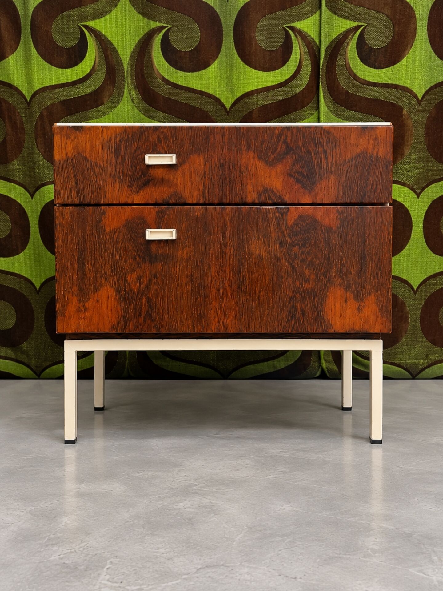 Small vintage rosewood piece of furniture – 60s/70s – metal base.