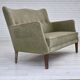 1960s, Danish curved 2-seater sofa, furniture velour, beech wood.