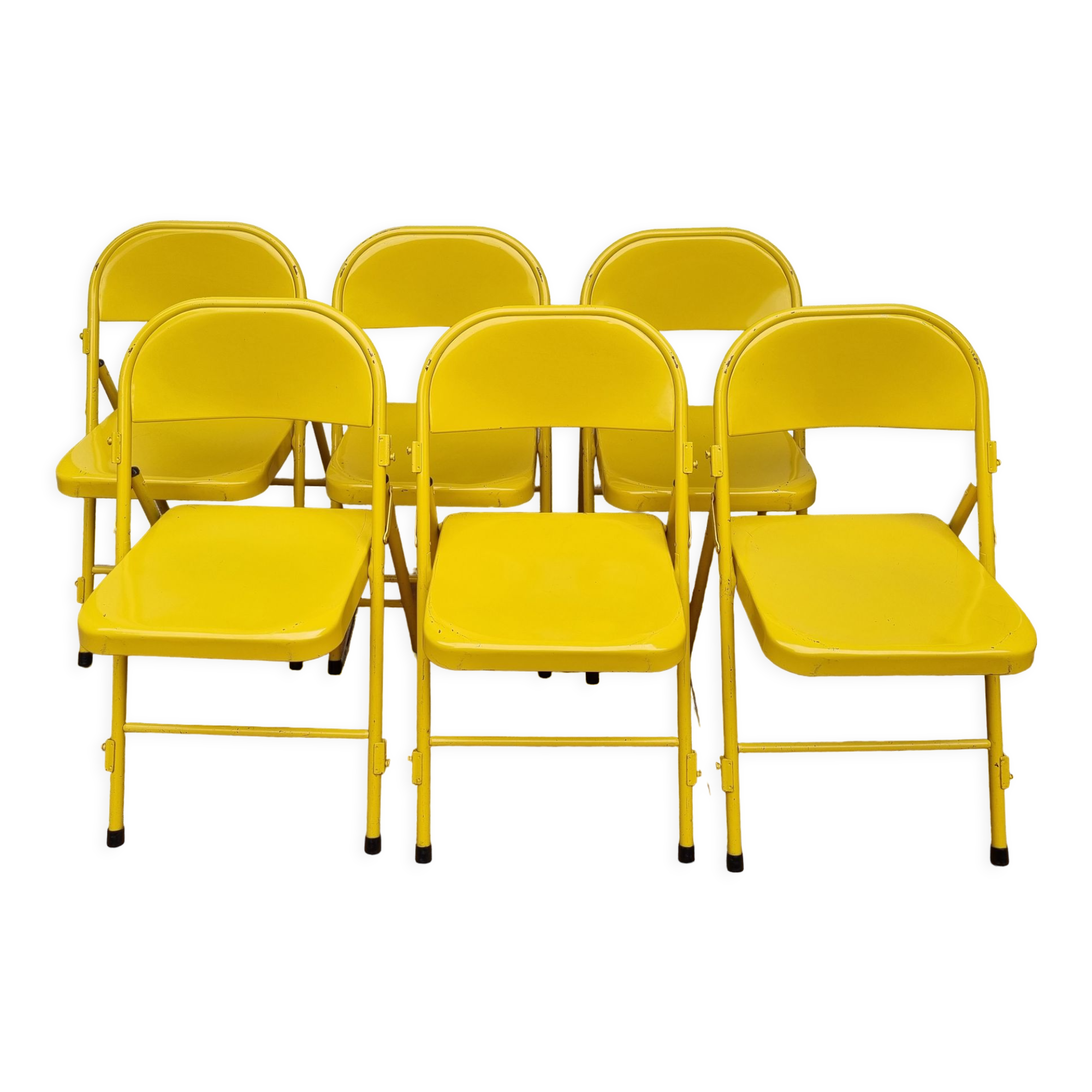 Ensemble de six chaises en métal pliantes jaunes Eurosit
