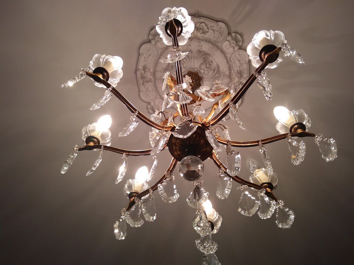 Lustre en bronze et cristal 8 branches