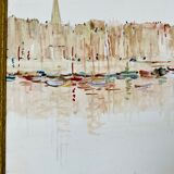 Watercolor painting honfleur brittany