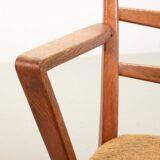 Cees Braakman Dutch Design Wooden Ladder Arm Chairs & Caramel Bouclé Fabric