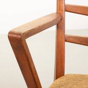Cees Braakman Dutch Design Wooden Ladder Arm Chairs & Caramel Bouclé Fabric