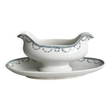 Saucière ancienne en porcelaine avec plateau