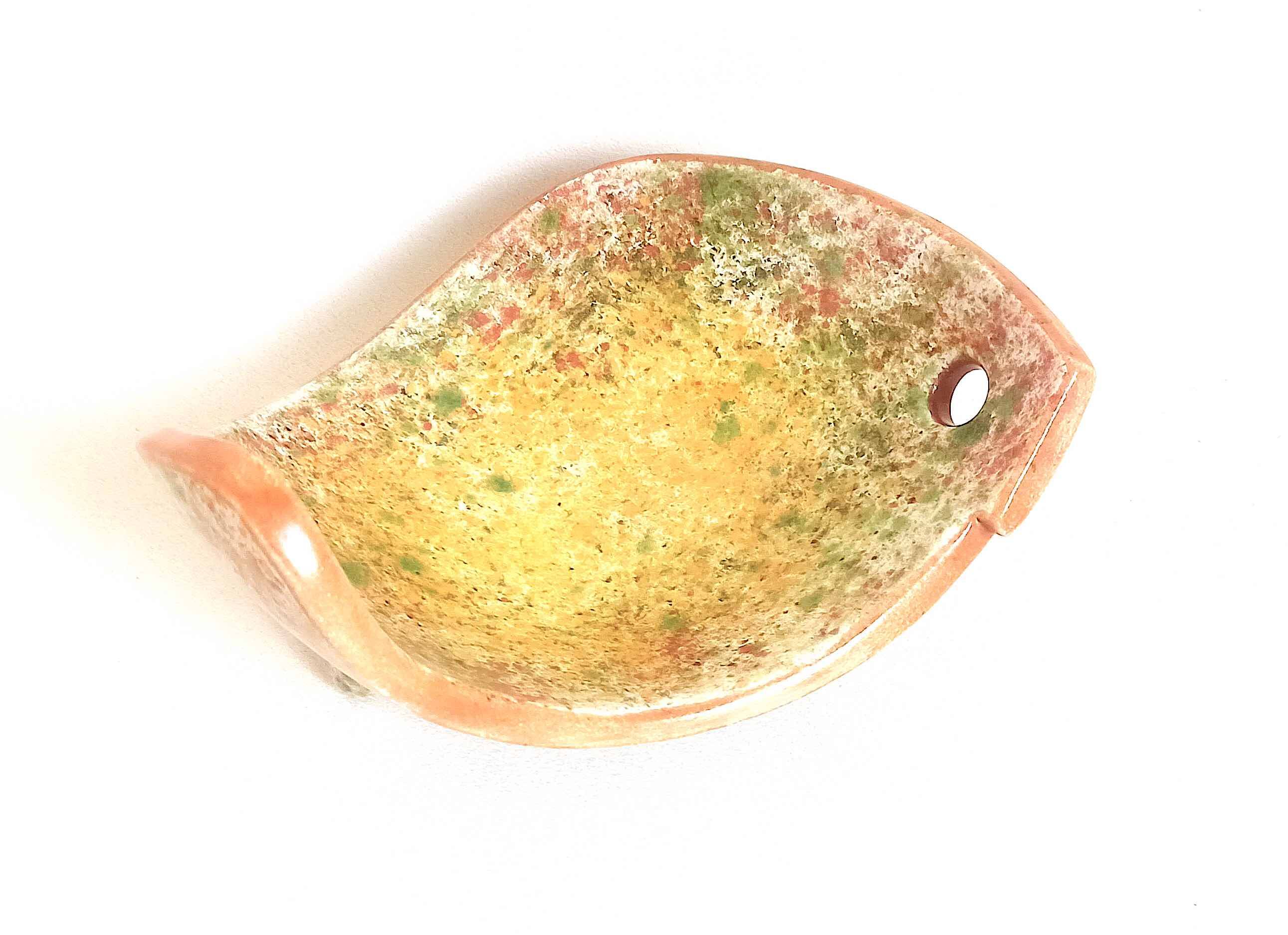 Empty ceramic pocket signed LB for Bernard Lecuyer fish shape 1960s