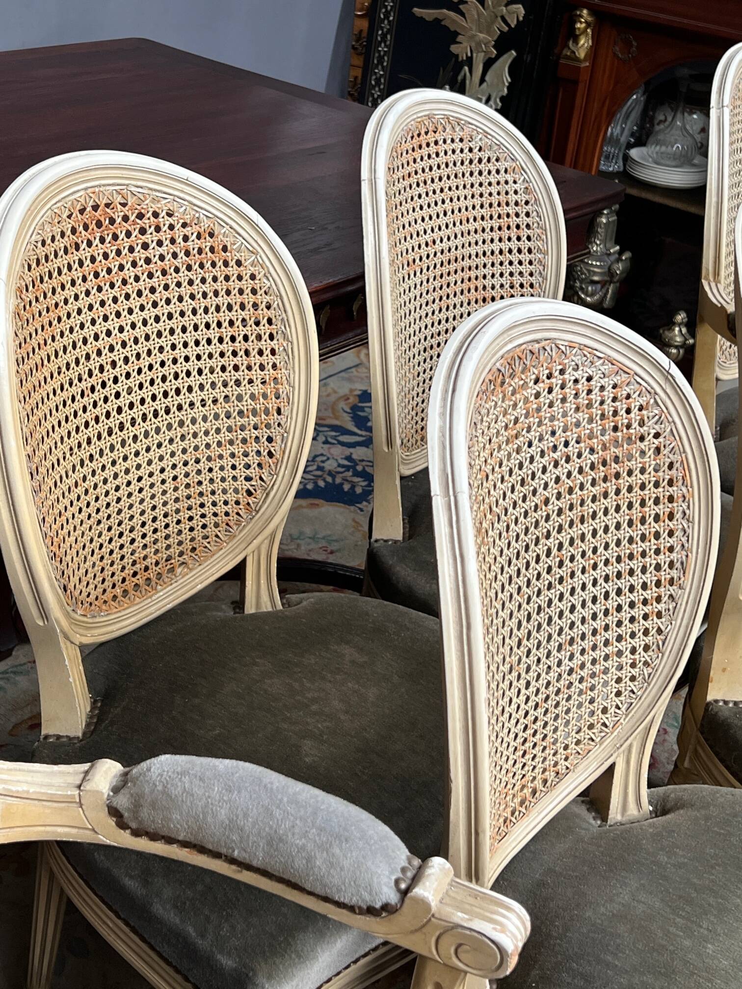 Set of four Louis XVI style chairs and two armchairs.