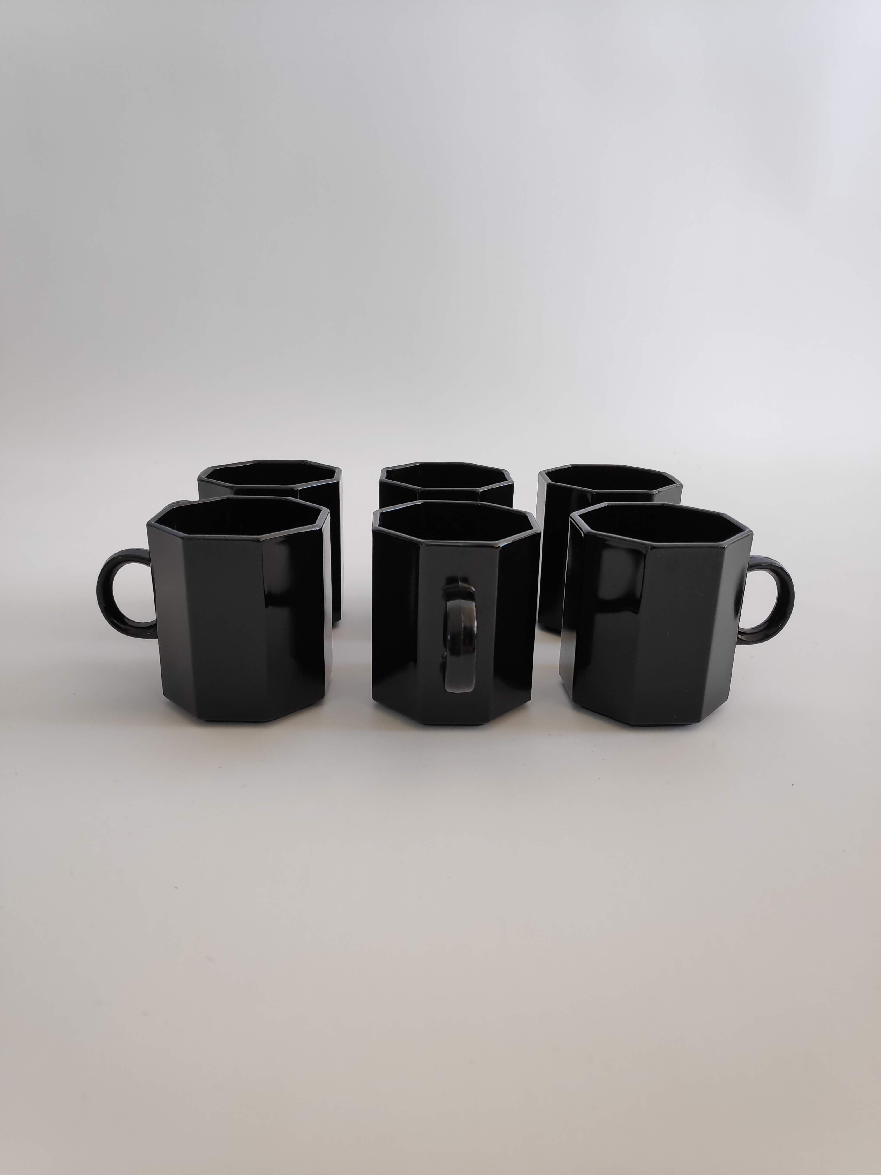 6 black espresso coffee cups Octime Arcoroc