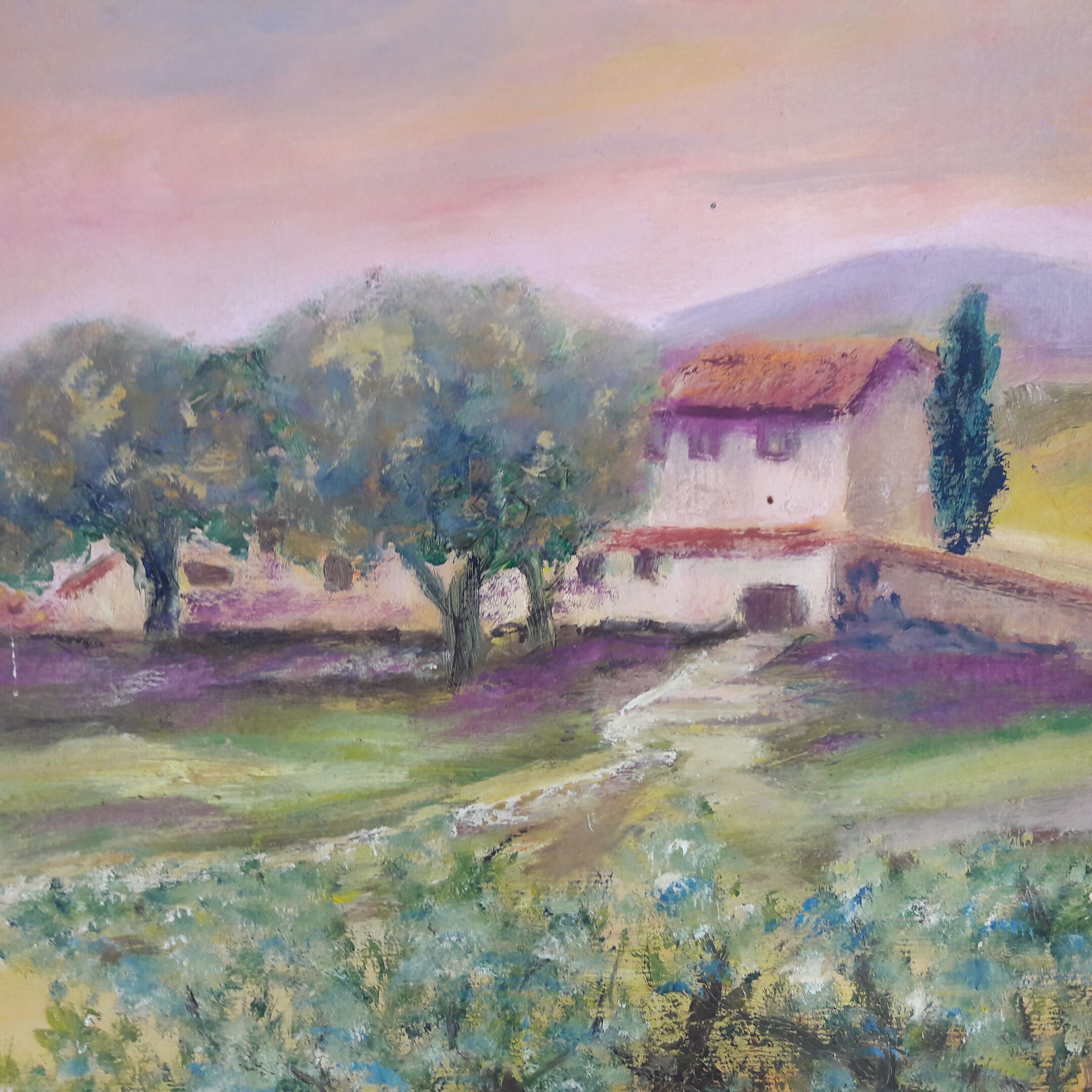 Signed oil painting Tuscan landscape