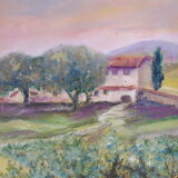 Signed oil painting Tuscan landscape
