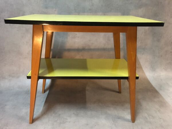 Table en Formica jaune 2 plateaux, 50’s
