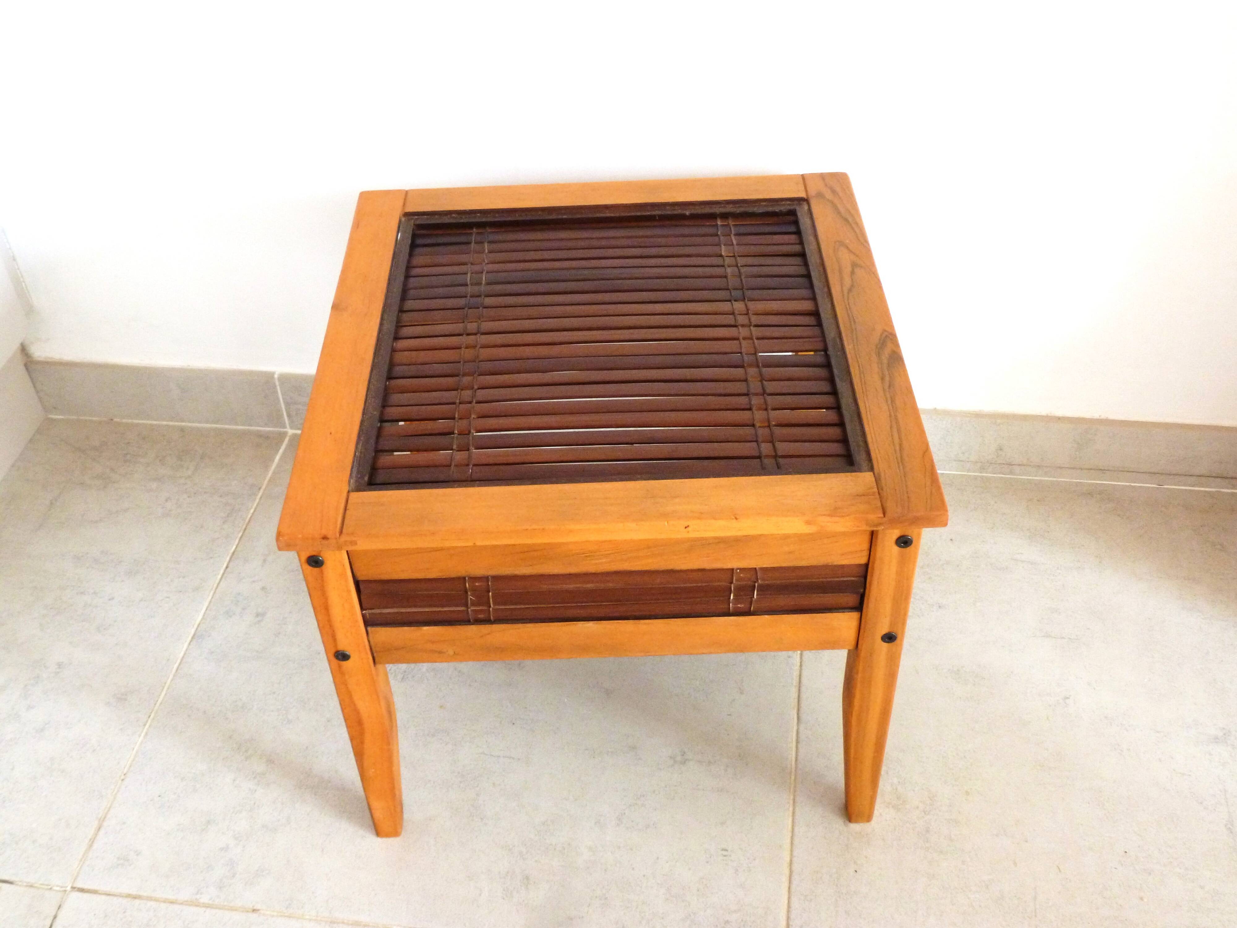 Small coffee table, bamboo wood and glass coffee table, Indonesian table