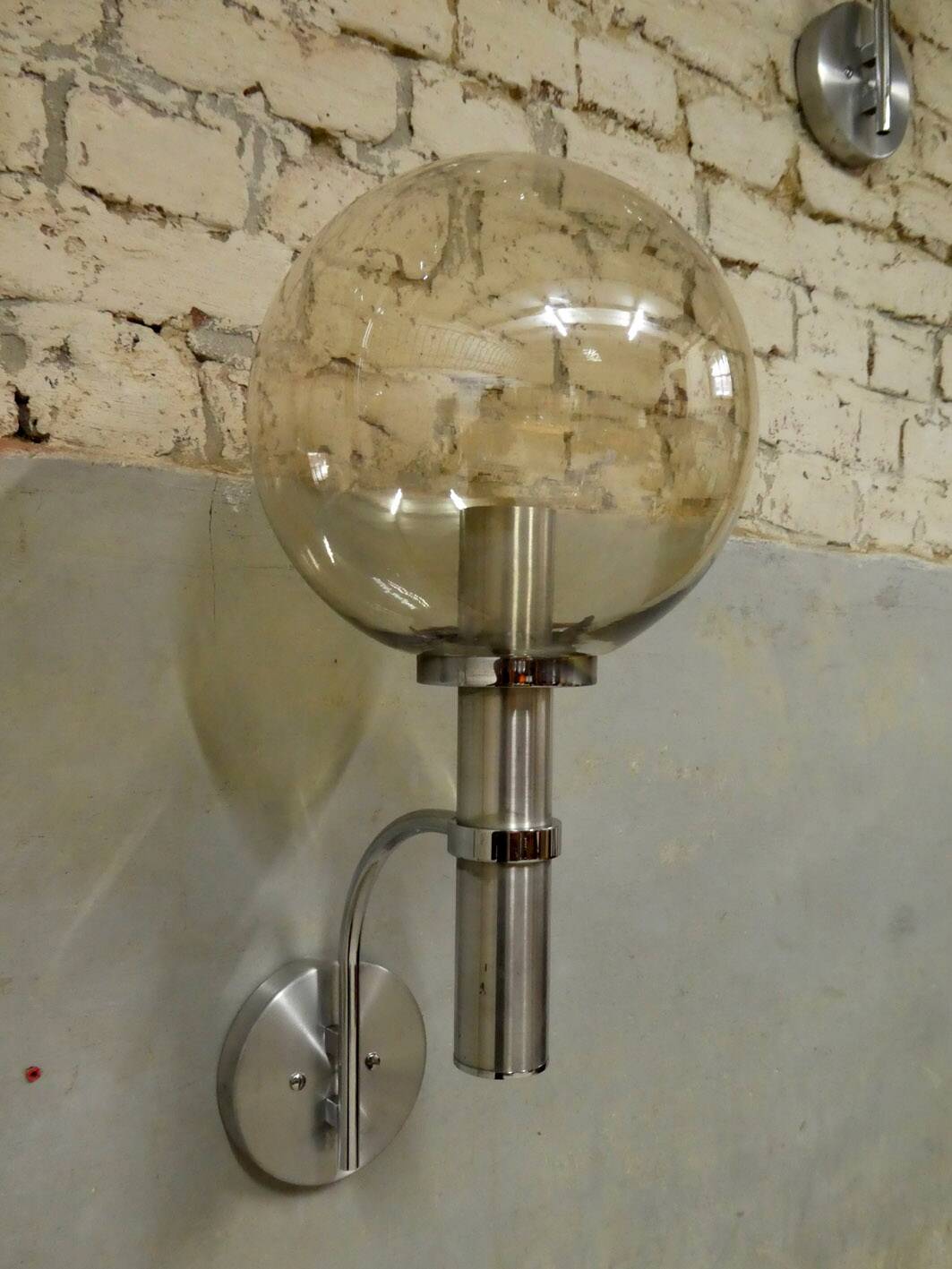 chrome & smoked glass wall light, 1970