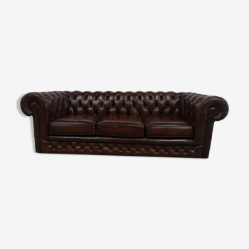 Brown leather chesterfield sofa three places