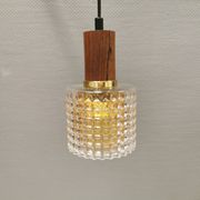 Older Swedish hanging lamp in multi-layered crystal glass with rosewood top and brass ring.