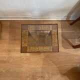 Wood, straw and glass side table, circa 1950