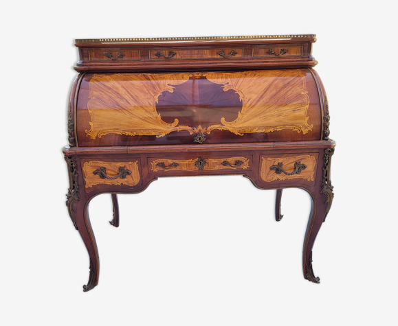 Bureau cylindre de style Louis XVI en bois marqueté, baggio annico