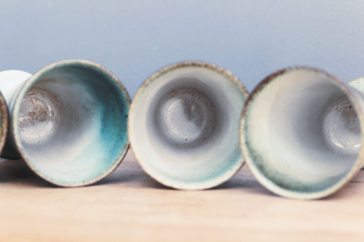 Set of 6 mazagrans in glazed terracotta