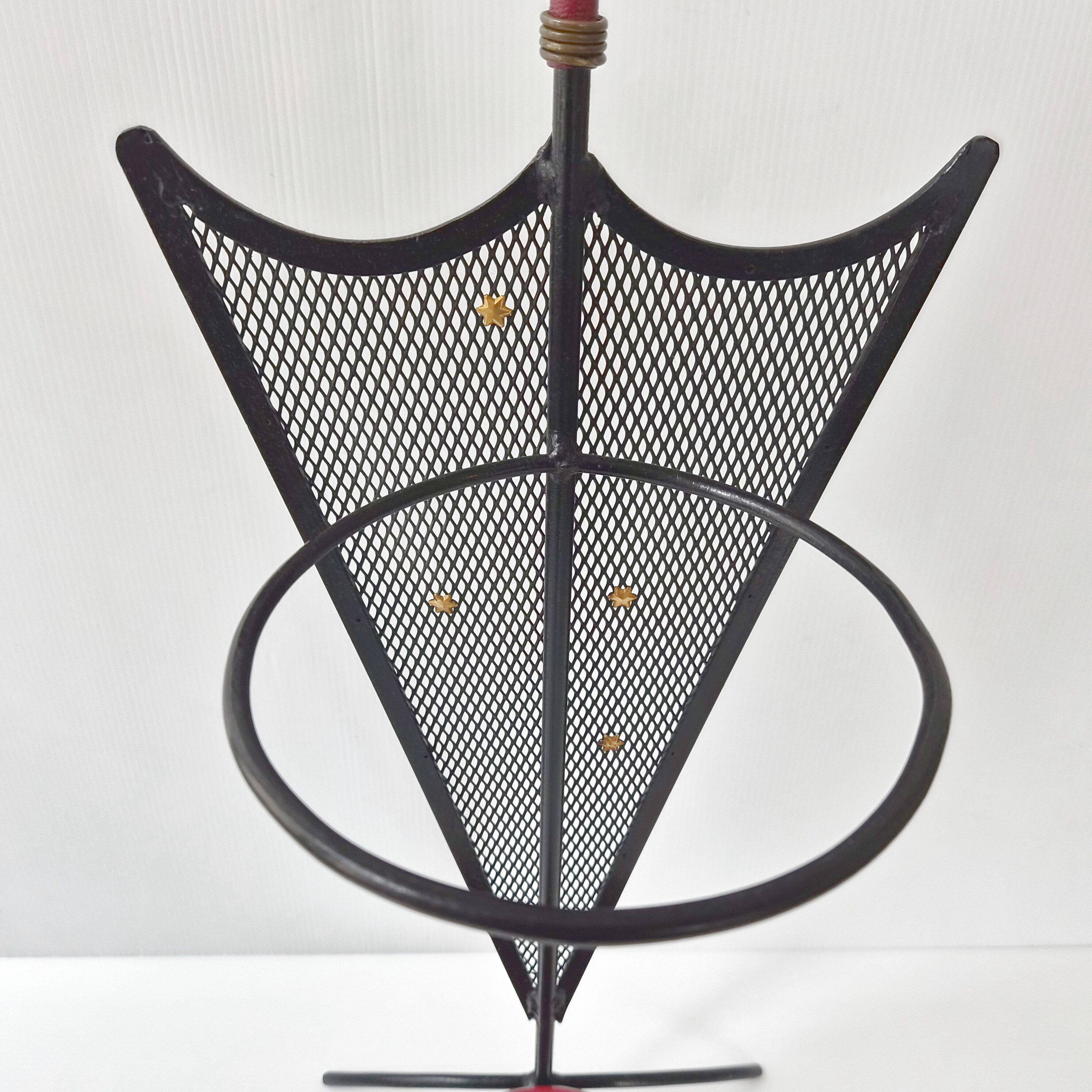 Porte-parapluie vintage 1950 en métal cuir & céramique bordeaux 50s rockabilly