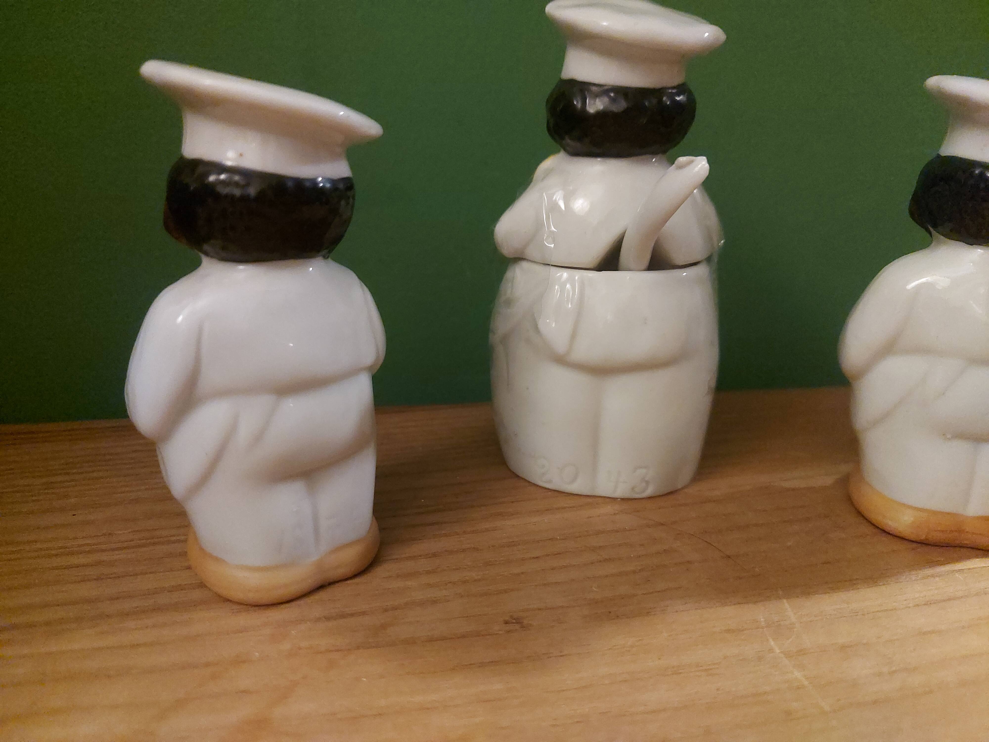Vintage salt shaker, pepper and mustard set