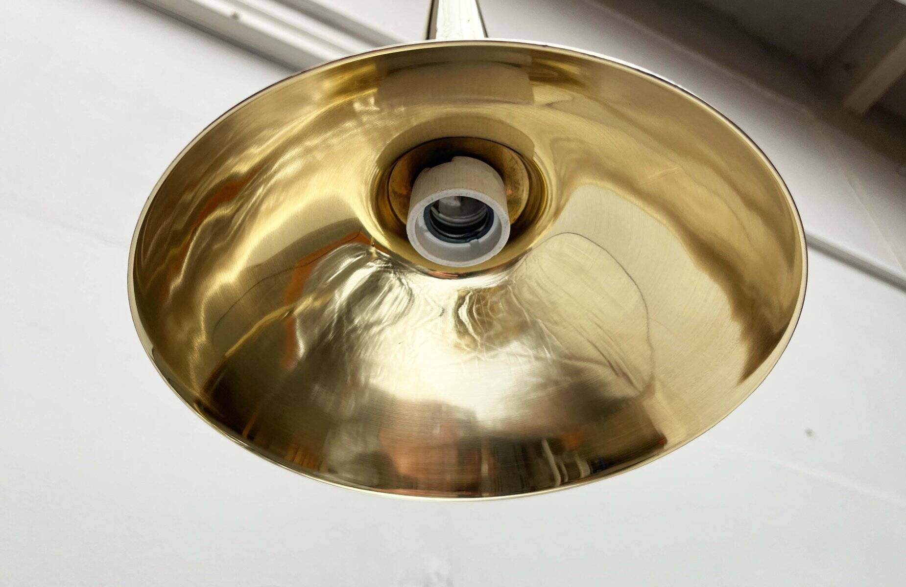 Danish mid-century brass cone pendant lamps, 1950s, set of 2.