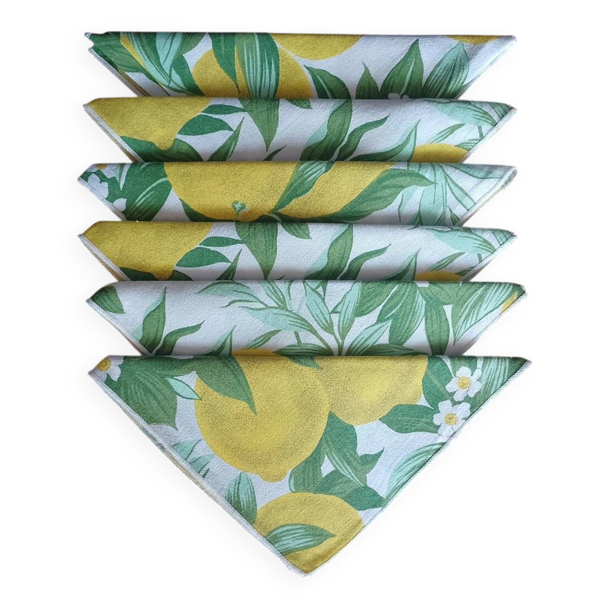 Nappe festonnée en coton vintage 6 serviettes Citrons Fleurs de citronnier