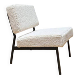 Vintage armchair, black metal and sheepskin fabric, France 1950