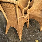 Vintage rattan set dining table and its 6 chairs