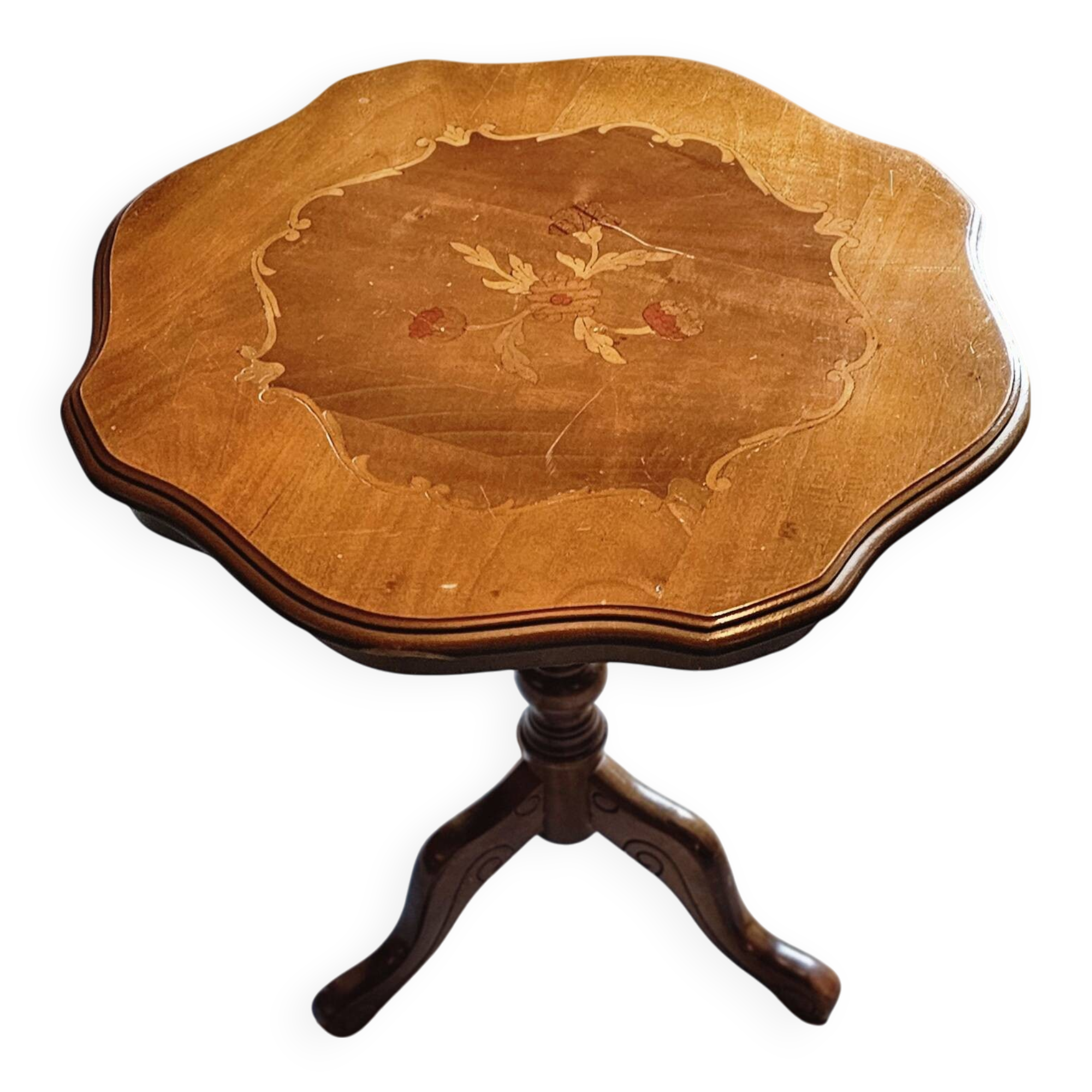 Elegant antique wooden side table – finely inlaid top