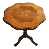 Table d’appoint ancienne en bois, plateau marqueté