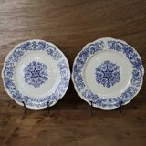 2 anciennes assiettes plates en terre de fer Longchamp Bella, XIXème