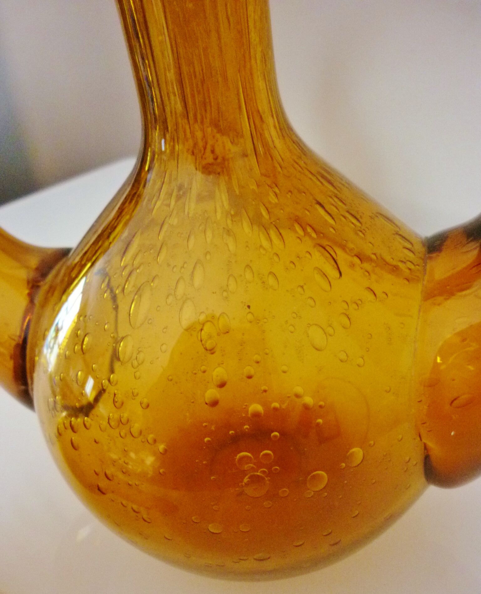 Blown glass carafe from Biot, amber, bubbled, vintage 70s