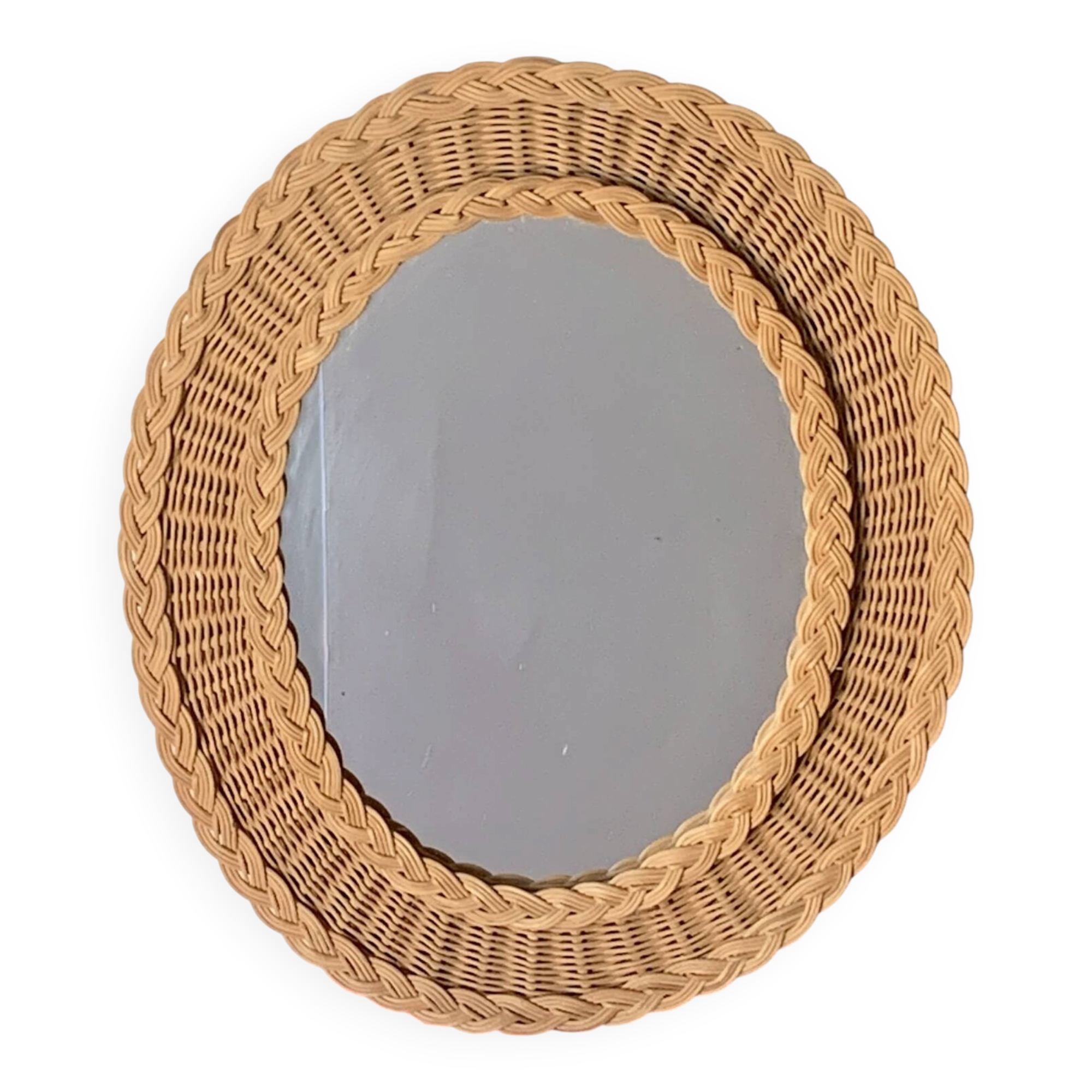 Miroir ovale 1960 osier tressé