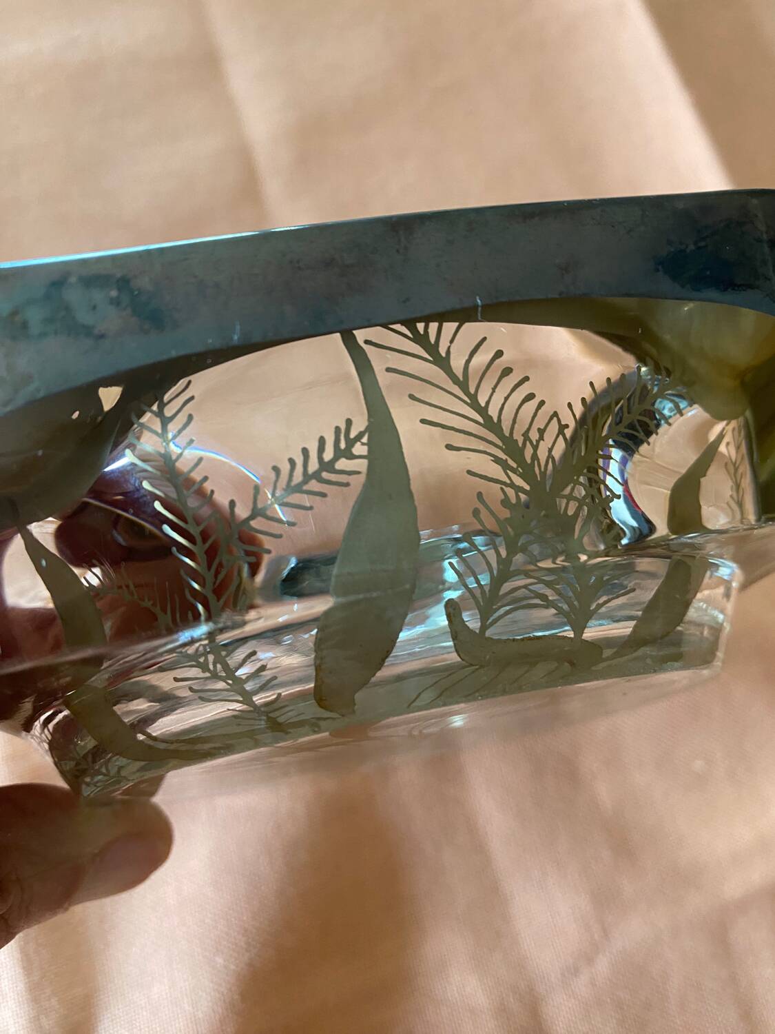 Glass and silver ashtray