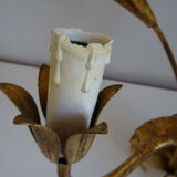 Pair of golden metal wall lights with vintage foliage flower decor